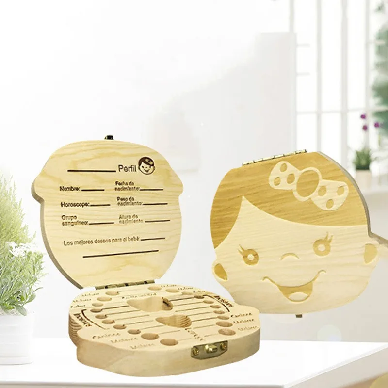 Baby Wood Tooth Box Boys Girls Kids Souvenirs Wood Storage Box Milk Teeth Storage Collect Umbilica Save Gifts English Organizer