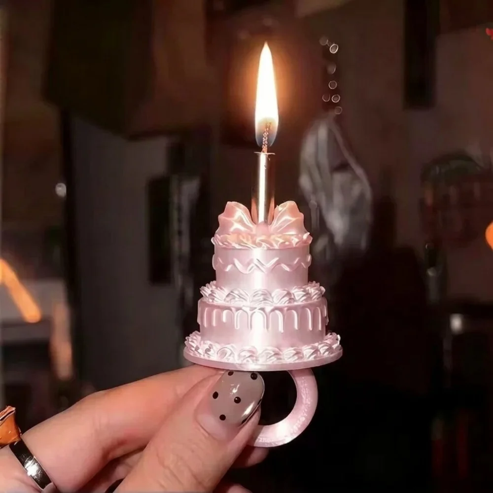 3D Cake Ring Candle Holder European Style Cute Birthday Cake Ring Plastic Silk Finish Finger Cake Candle Holder Photo Prop