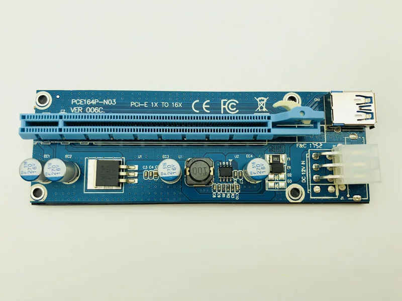 Ver006C PCIE Riser 6Pin PCIe 1X to 16X Express Riser Card Graphic PCIE Extender 60cm USB 3.0 Cable SATA to 6Pin Power for Mining
