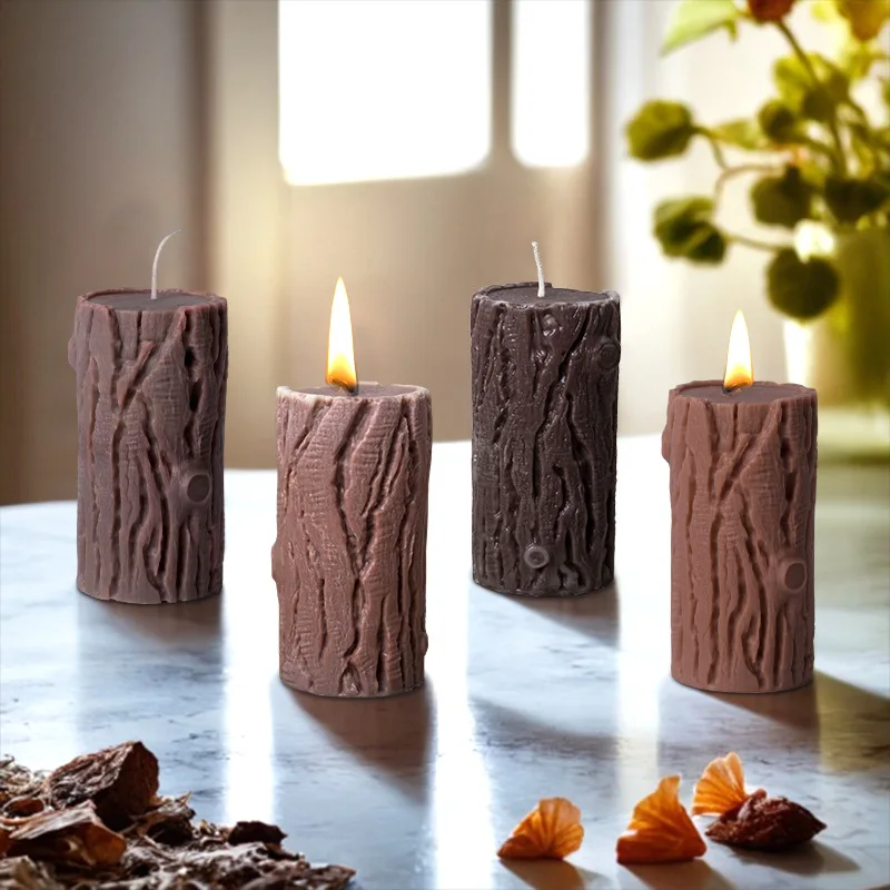 DIY Wood grain cylindrical candle silicone mold bark tree stump mould irregular geometric resin gypsum molds 2024 Christmas gift