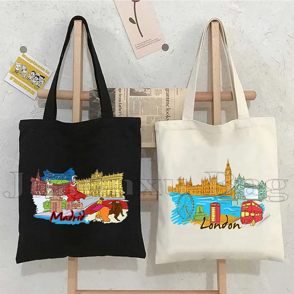 Milano Madrid Londra Lisbona Kiev Gerusalemme Jakarta Firenze Edimburgo Kiev Francfort Dipinto a mano Tote Bag Borsa shopper