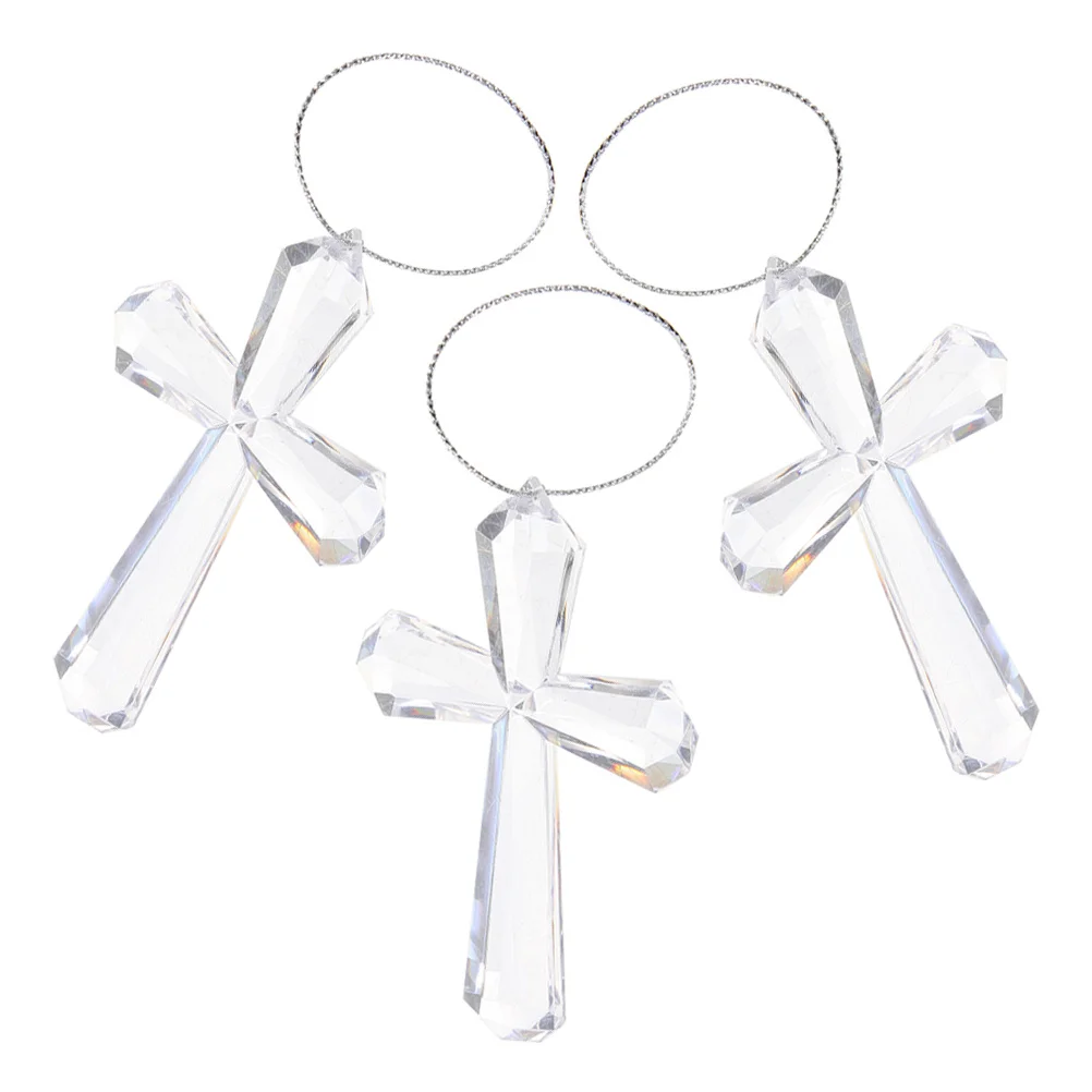 

3Pcs Easter Transparent Cross Ornaments Clear Acrylic Hanging Decoration for Tree Party Wreath Stair Rail Cross Pendants