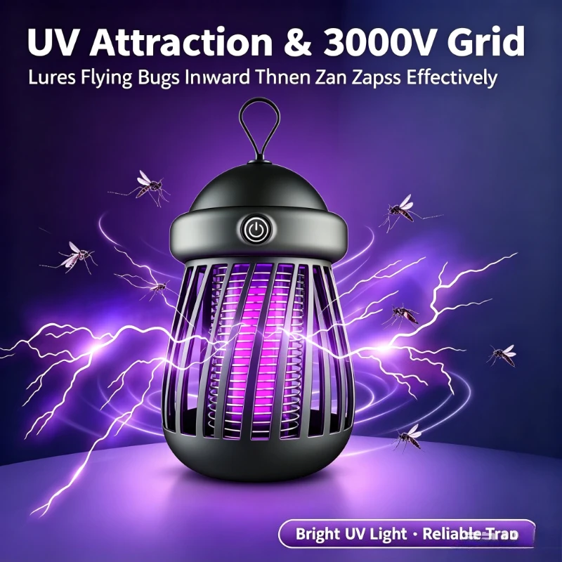 Portable UV Mosquito Killer Lamp Electric Bug Zapper Silent Insect Trap Long Battery Life For Home Camping Indoor Outdoor