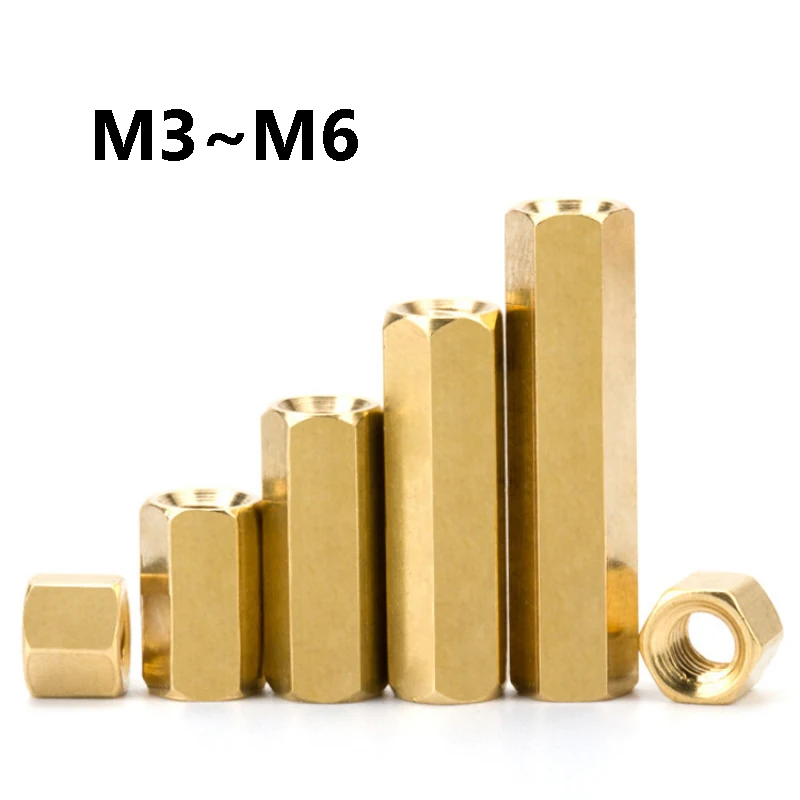 2~10Pcs Double Pass Hex Brass Female Standoff Pillar Stud M3 M4 M5 M6 Hex Threaded Standoff Spacer PCB Motherboard Nut Hollow