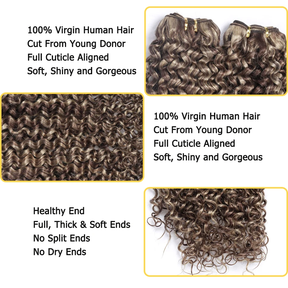 YmirHuman Hair-Extensions de trame de cheveux humains, Bundles de cheveux Water Wave, 100G, Coudre dans la peau soyeuse, Double trame, Doux et rebondissant, Nature document