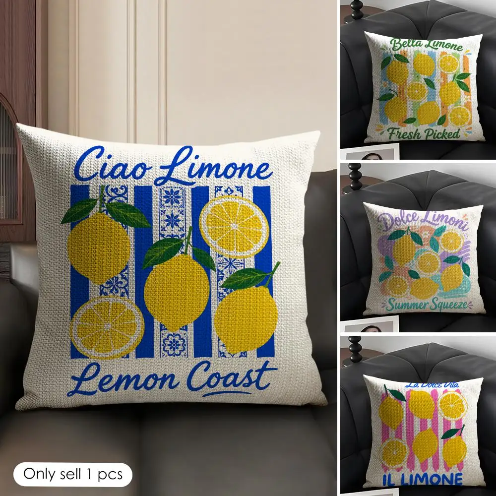 La Dolce Vita Lemon Cushion Cover Linen Organic Fabric Double-Sided Printing Sofa Breathable Home Decor Gift Pillow Case