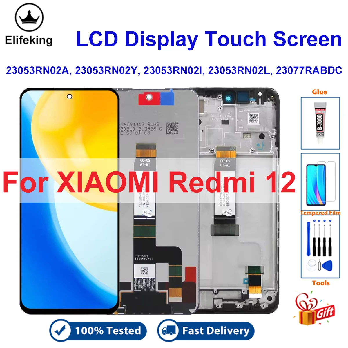 6.79 ''Xiaomi Redmi 12 LCD 23053RN02A Ekran Dokunmatik Ekran Paneli Digitizer Meclisi Redmi 12 LCD Değiştirme Çerçeve Ile