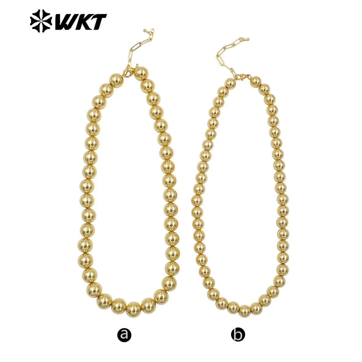 WT-JFN14 ファッショナブルな18K本金メッキラウンドビッグブラスビーズハンドストラップチェーンネックレス10mmと12mmをご用意