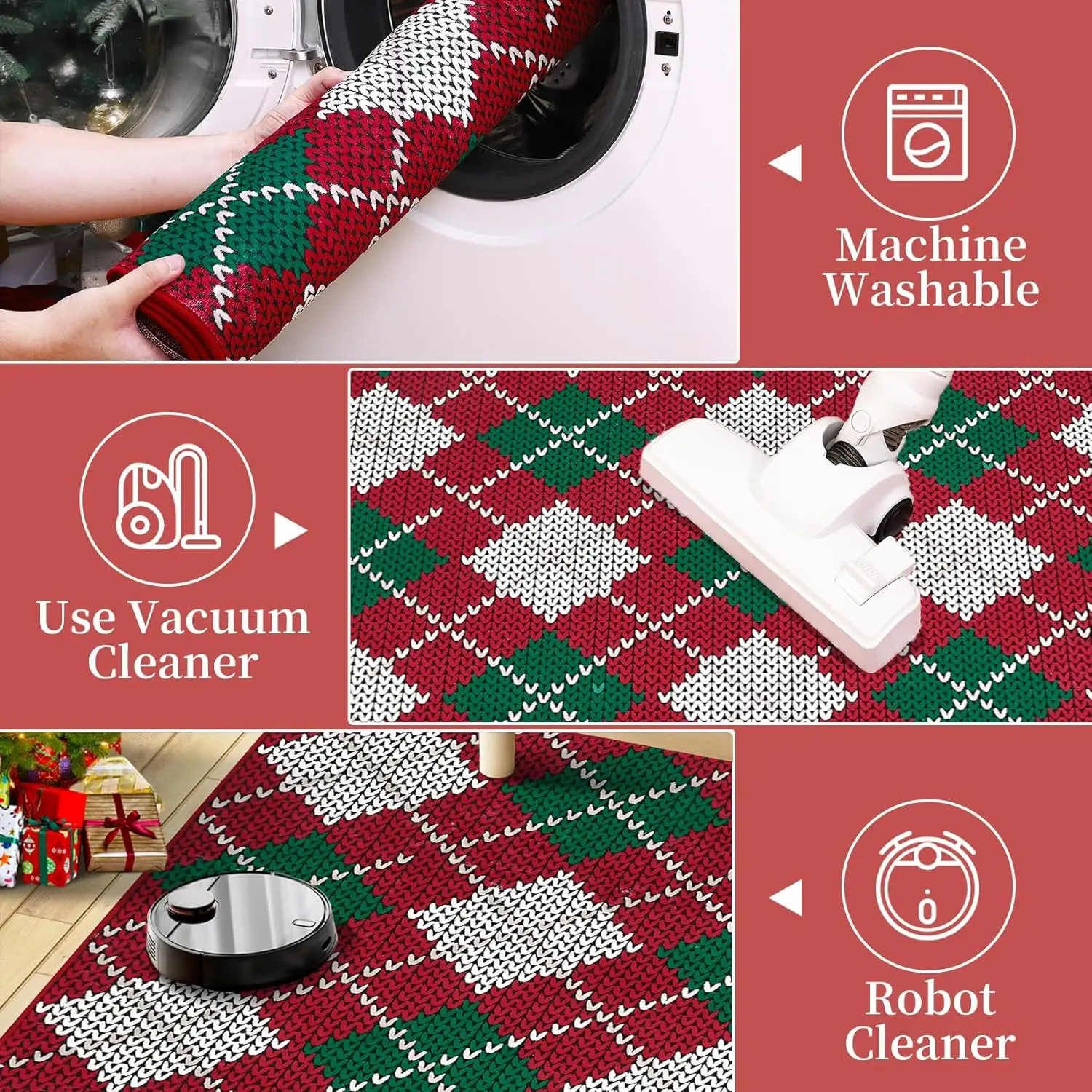 Christmas Plaid Rug Modern Holiday Doormat Soft Machine Washable for Indoor Home Xmas Decor