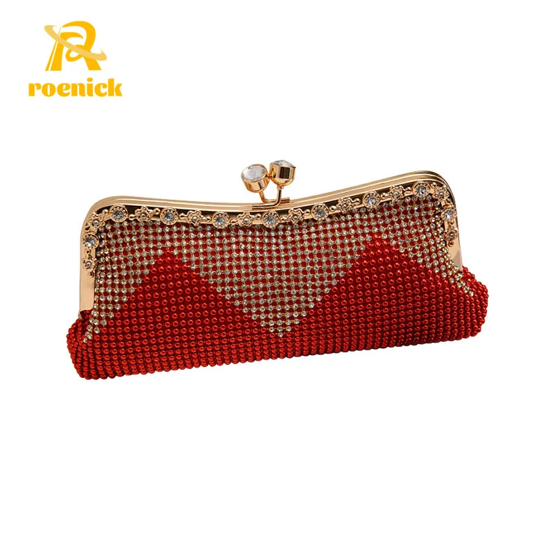 

ROENICK Women Pearl Diamonds Evening Bags Wedding Party Dress Day Clutch Vintage Black Beaded Totes Luxury Designer Handbags