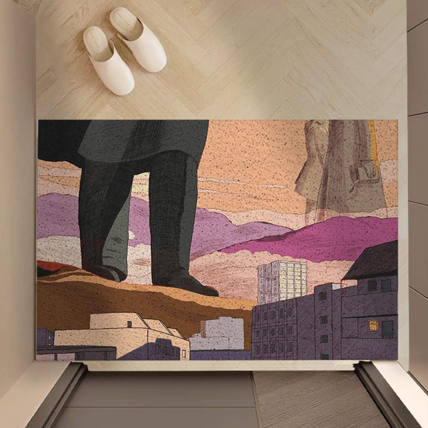 Abstract Illustration PVC Coir Doormat Non‑Slip Dust Catching Entrance Floor Mat Waterproof Wear‑Resistant Welcome Rug