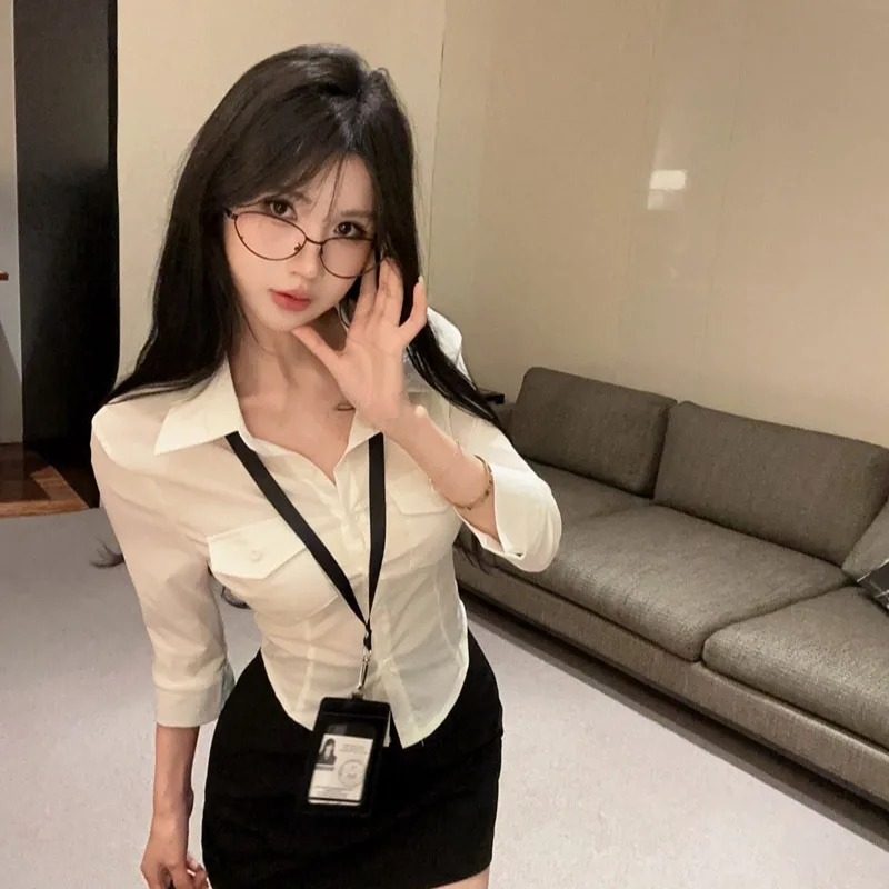 

Slim Fit JK Shirt And Short Skirt Set for Women Summer Fashion Outfit Pure Desire Spicy Girl Design Waist Cinching a Line Skirt
