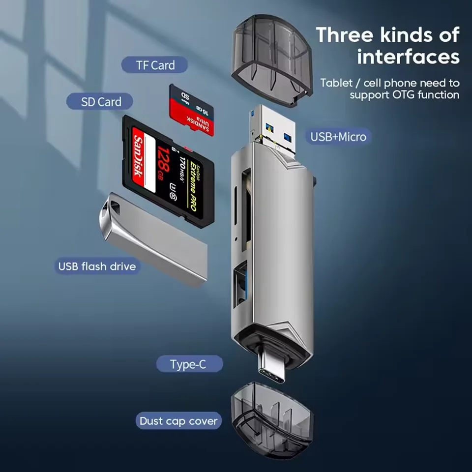 6 In 1 USB Typ-C Adapter TF SD Memory Card Reader OTG USB C Card Connector For iPhone 17 16 15 Pro Max Plus For Samsung Xiaomi view 3
