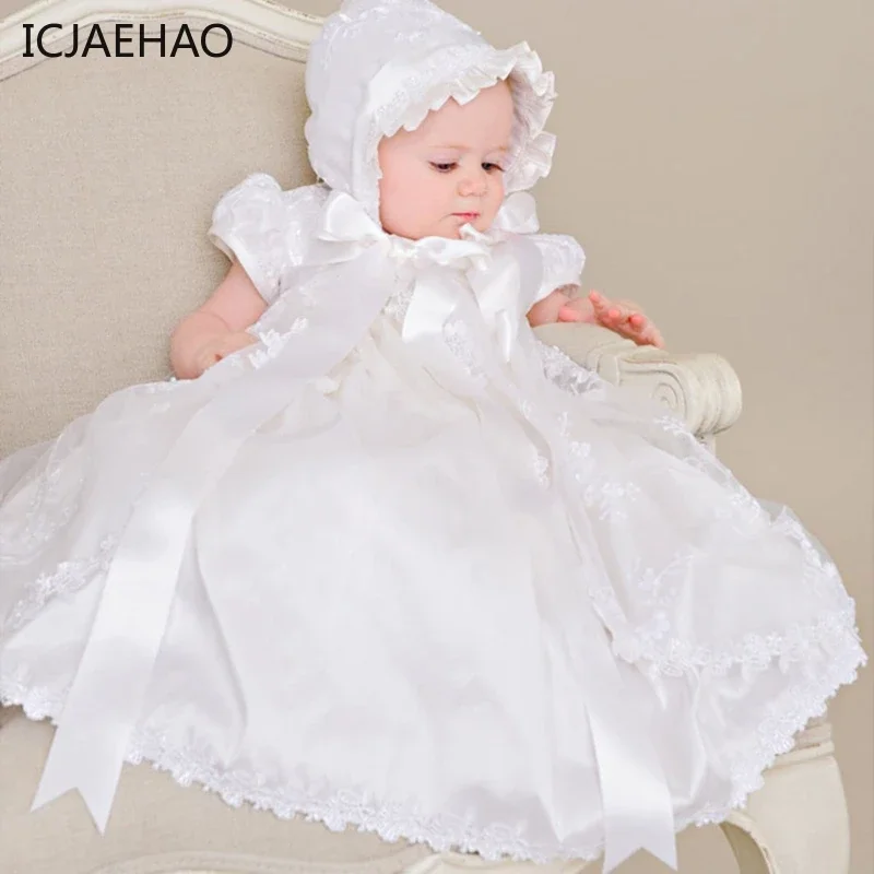 ICJAEHAO 2024 Infant Toddler Clothes 1st Year Birthday Party Wedding Vintage Embroidery Baby Girl Baptism Dress Christening Gown