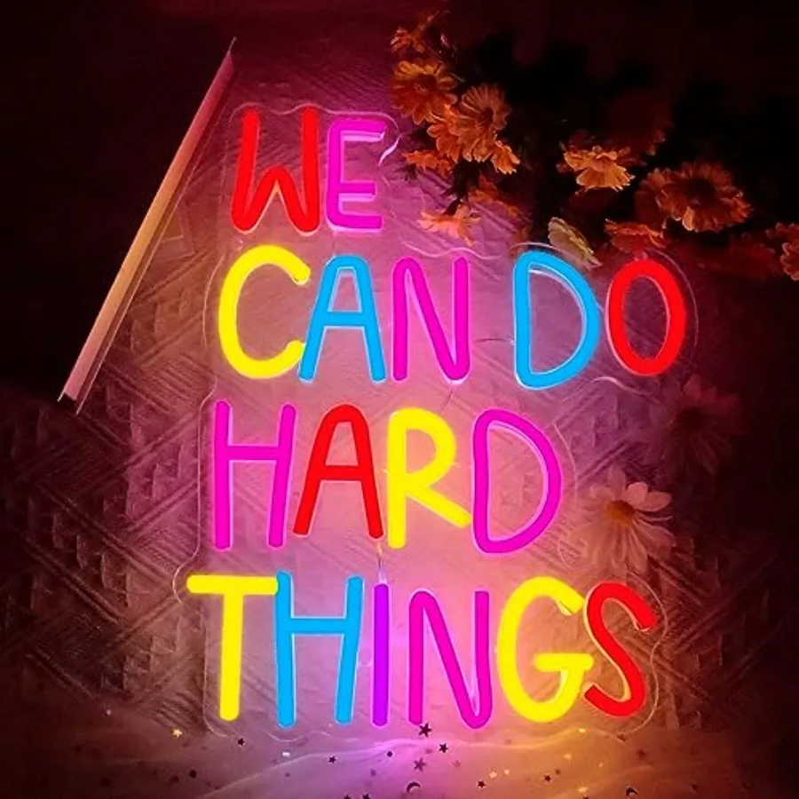 We Can Do Hard Things Neon Sign, Motivational Neon Light LED Classroom Sign USB Dimmable, for Inspirational Classroom Office Li