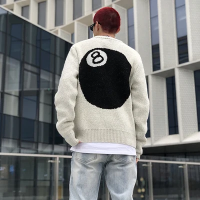 Billard schwarz 8 Schwergewicht Freizeit pullover Winter großer grauer Pullover Strick pullover Hip Hop High Street loser Pullover y2k