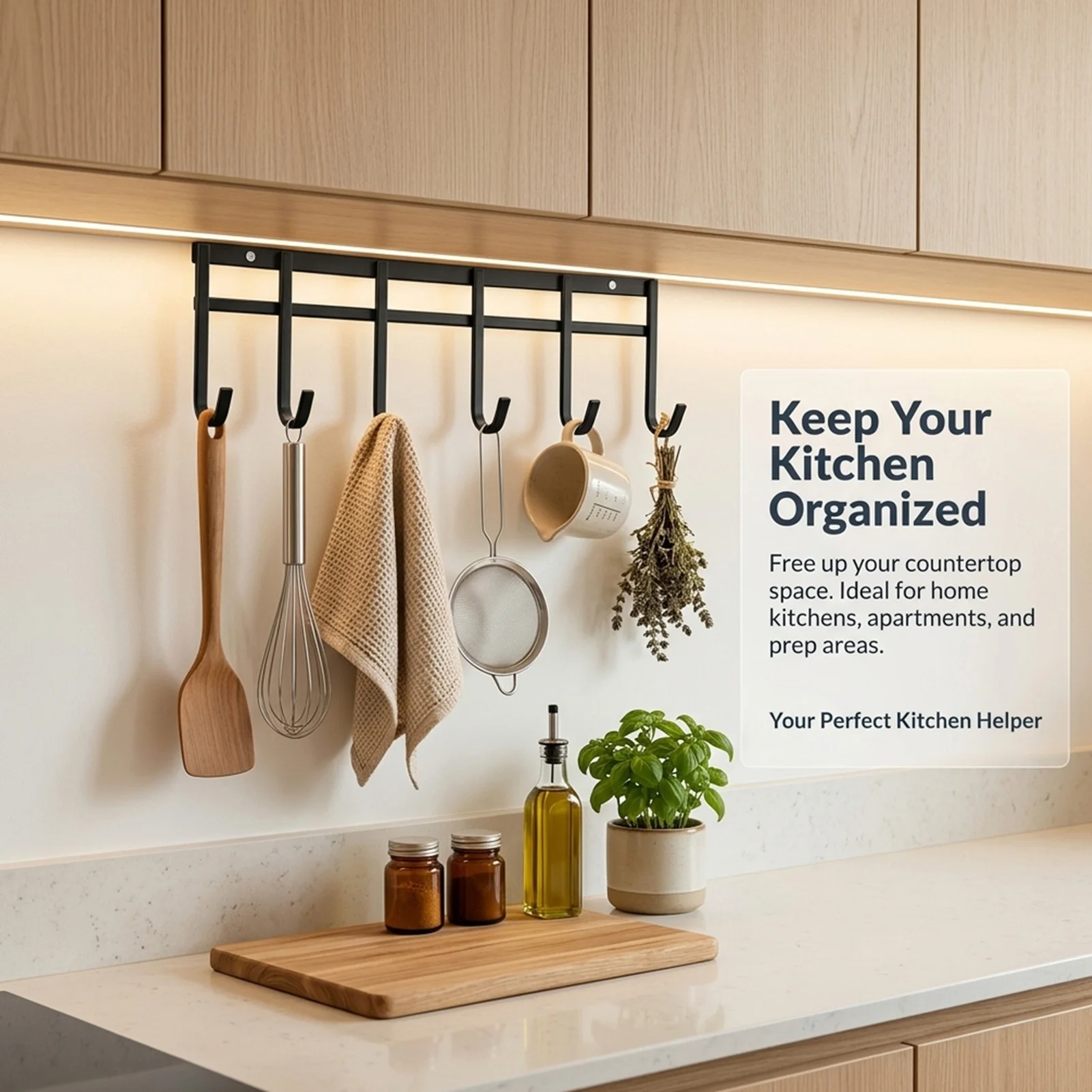 Kitchen Hook Rack Metal Alloy Utensil Holder No-Drill Wall Mount Storage Organizer for Tile Cabinets Modern Home Decor Local