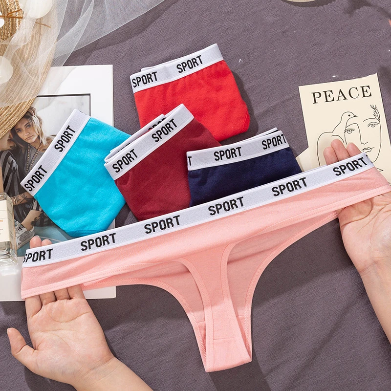 

Women Sexy Sports Thong Seamless Cotton Breathable Panties T-Back Briefs High Elasticity Letter Print Size L-2XL G-String