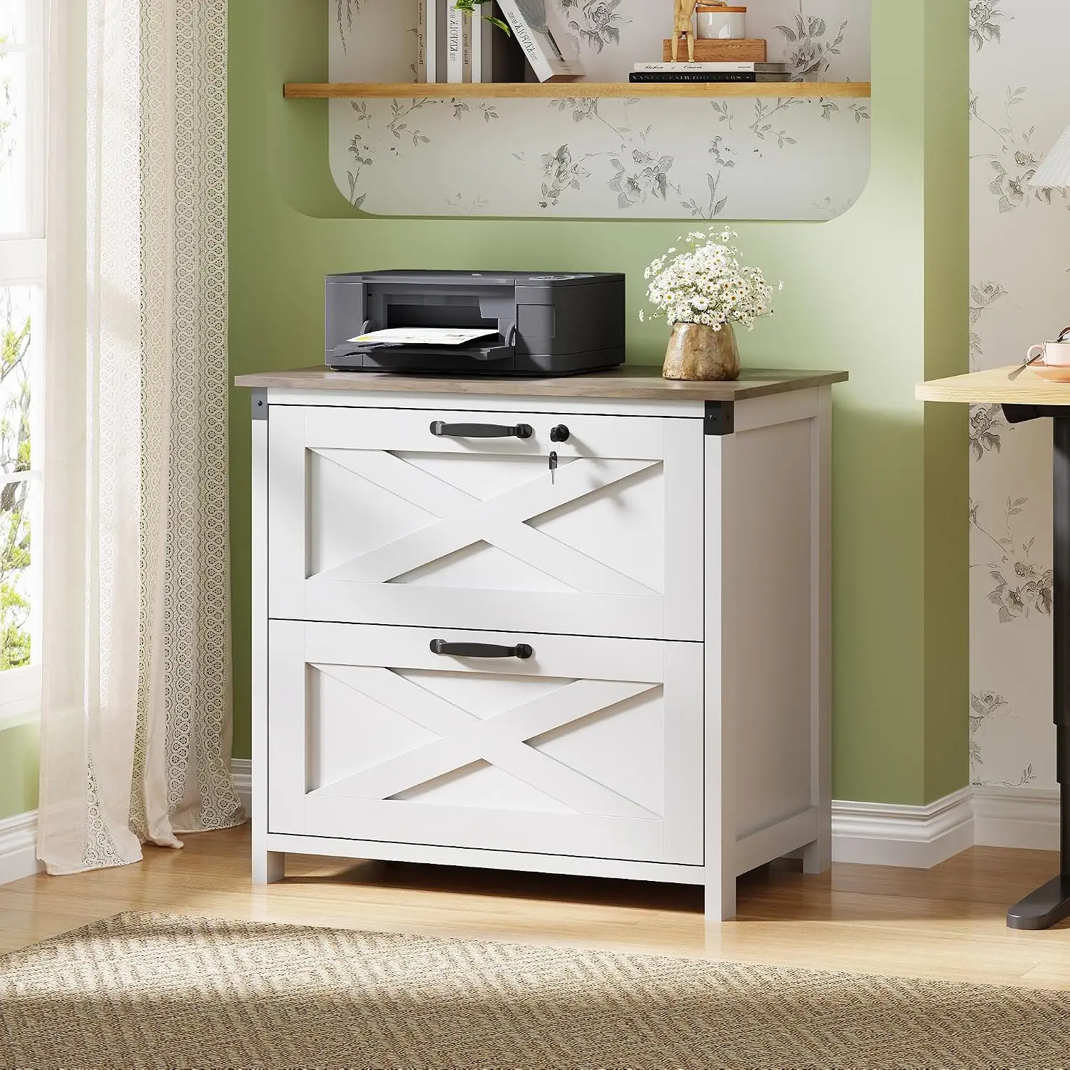 2-Drawer Lateral File Cabinet With Lock, White, Customized
