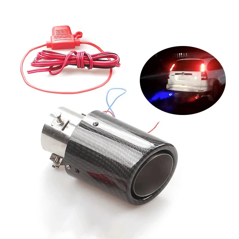 Car Modification Stainless Steel Exhaust Pipe Carbon Strip Luminous Tailpipe Motorcycle Flame Spraying Effect LED Light