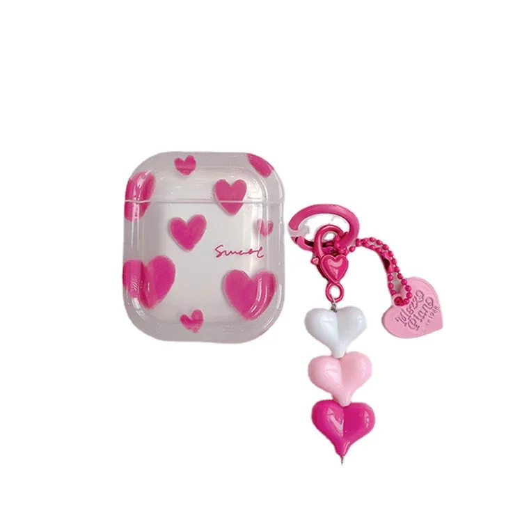 Pink Heart+Pendant For Apple AirPods 1 2 pro Bluetooth Headphone Cover 3rd Generation Silicone Soft Cover Protective Case