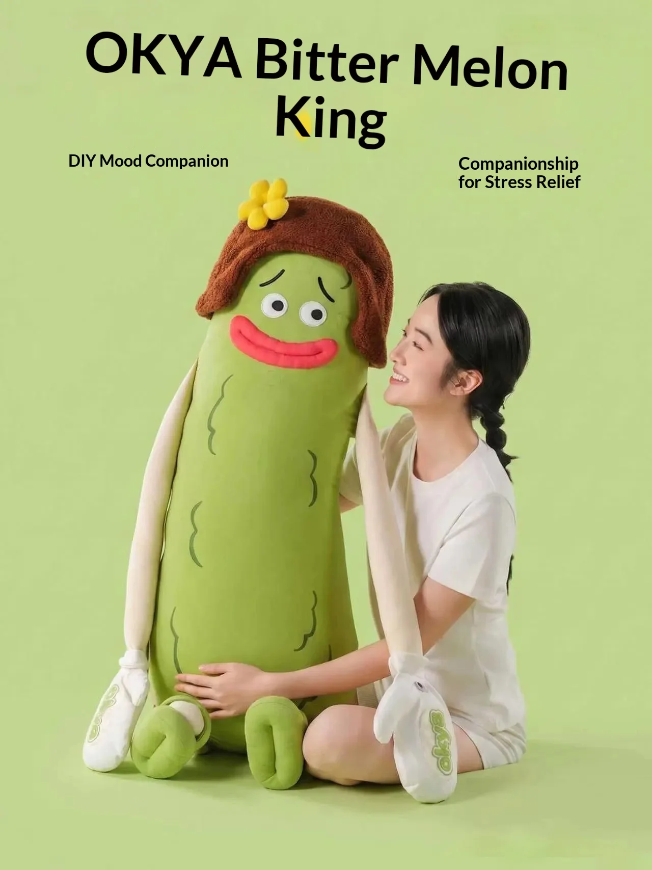 Okya Bitter Gourd King Sleeping Plush Patting Hugging Pillow Tapping Soothing Comforting Doll Adult Cushion Plushie Toys Gift