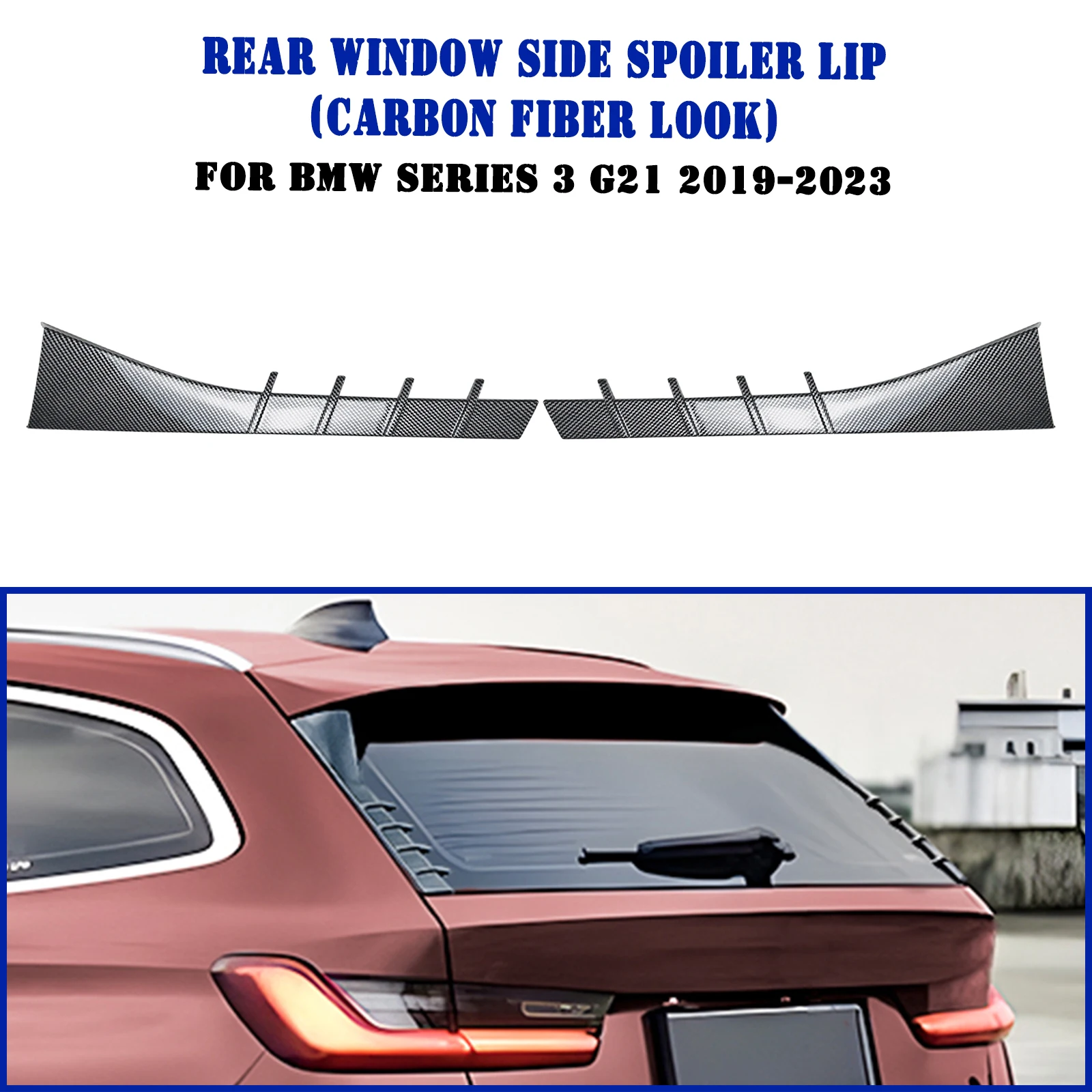 

Rear Window Side Spoiler Lip Wing For BMW 3 Series G21 2019-2024 Wagon Touring Carbon Fiber Look/Gloss Black Tail Splitter Trim