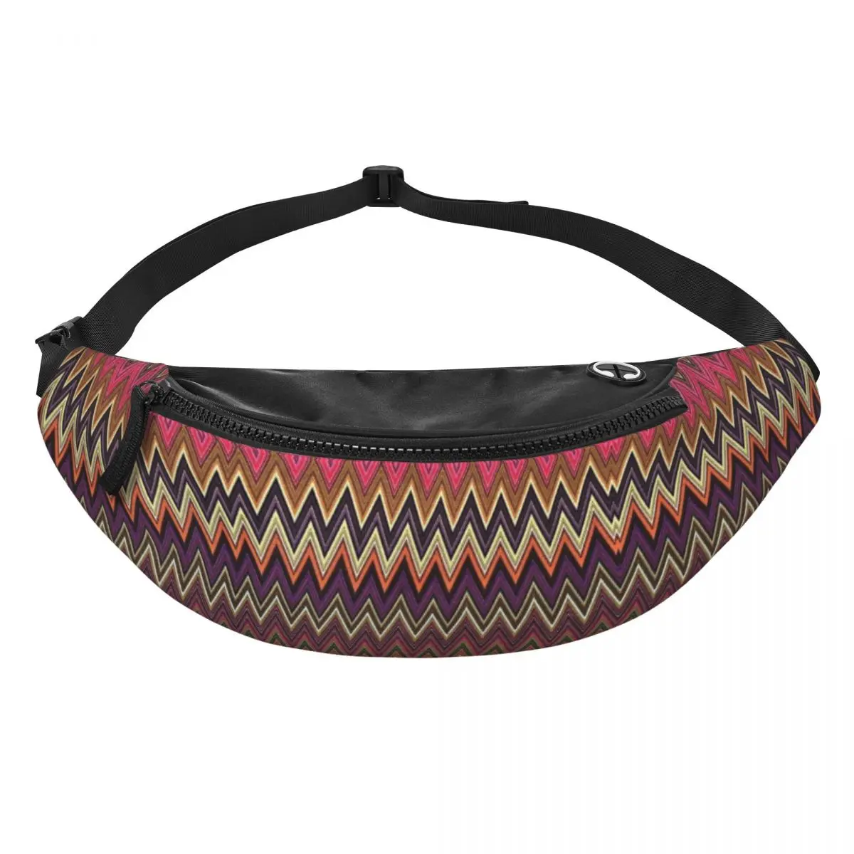 Sac banane multicolore Zigzag pour hommes et femmes, sac de taille à bandoulière, Cool Boho CamSolomon, course à pied, téléphone, poudres d'argent