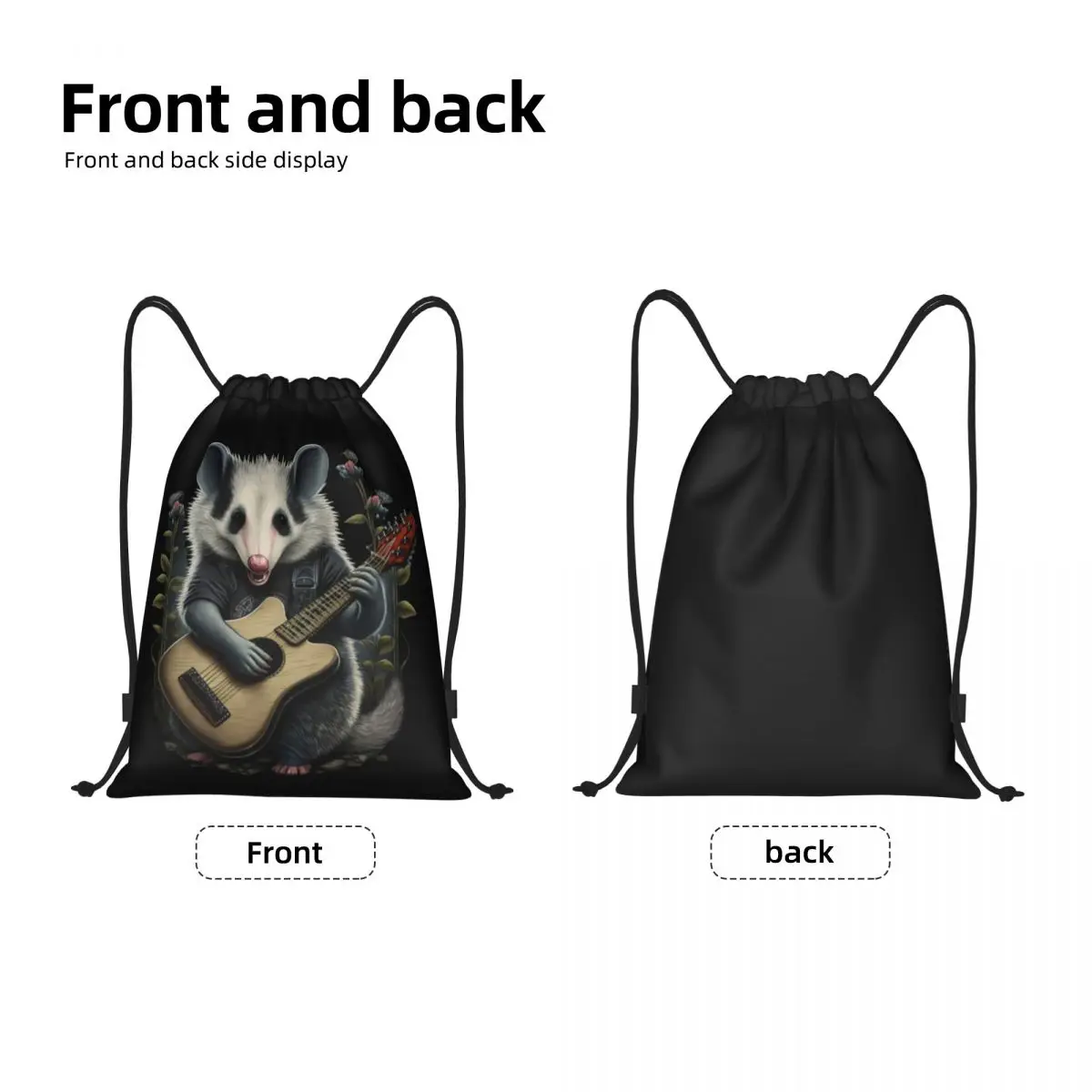 Opossum Live Laugh Love With Guitar Drawstring Backpack Sports Gym Bag for Men Women Shopping Sackpack