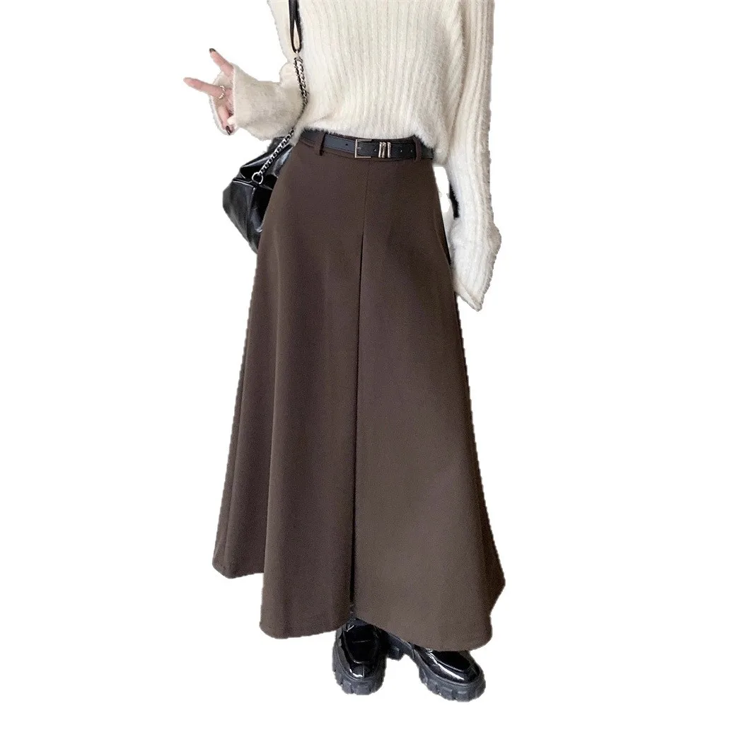 

Cashmere Half-length Skirt for Women in Autumn and Winter, New Style, Thick and Pleated, High Waist, Slimming, Mid-length Dress