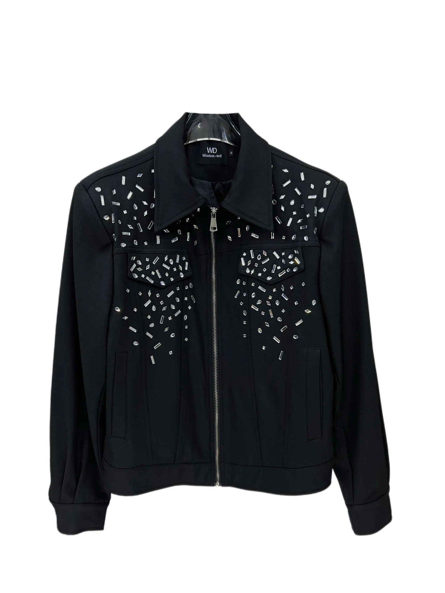 2025 New Black Trendy Heavy Rhinestone Jacket Fashionable High-end Design Casual Loose Turn-down Collar Coat for Men