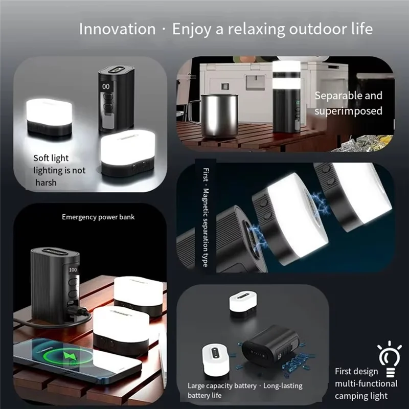 CHCH 2-In-1 Magnetic Camping Light & Power Bank - 6000Mah, RGB Modes, LED Lantern With Display For Outdoor Activities