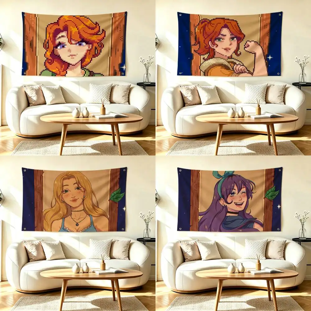 W-Warm Farm Pixel Stardew Valley  Flags Wall Hanging Tapestry Outdoor Garage Room Decorative flag Background Blanket