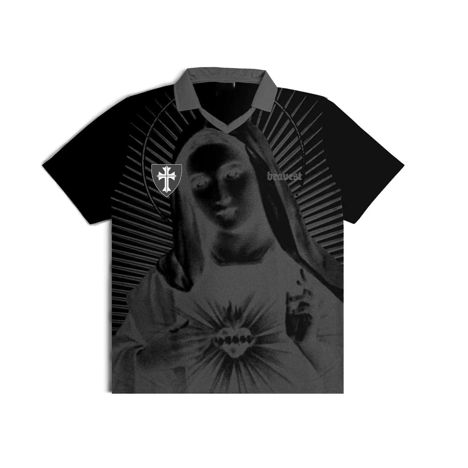 Polo neck and round neck unisex T-shirt, Maria printed top, European and American, summer 2025