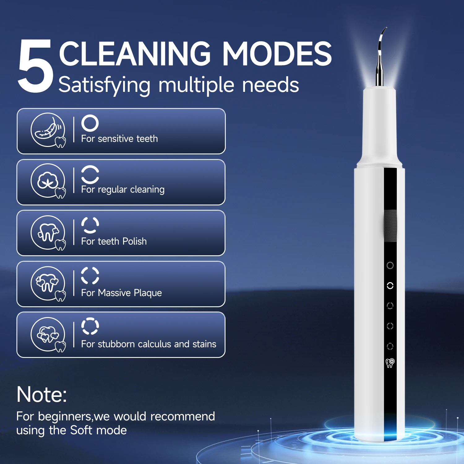 Curvy moon t7 limpador de dentes ultrassônico elétrico removedor de tártaro ferramentas de limpeza de manchas de dente clareamento dental limpo cuidados pessoais