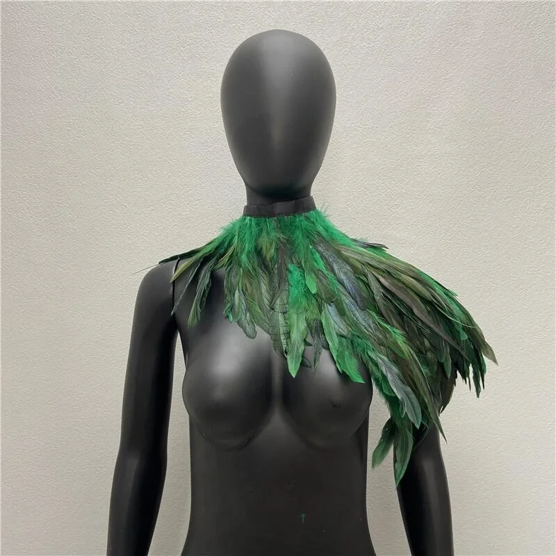 Bufanda de lujo de plumas de un hombro para mujer, chales de estilo gótico, chales Punk para fiesta, decoración de espectáculo de Halloween