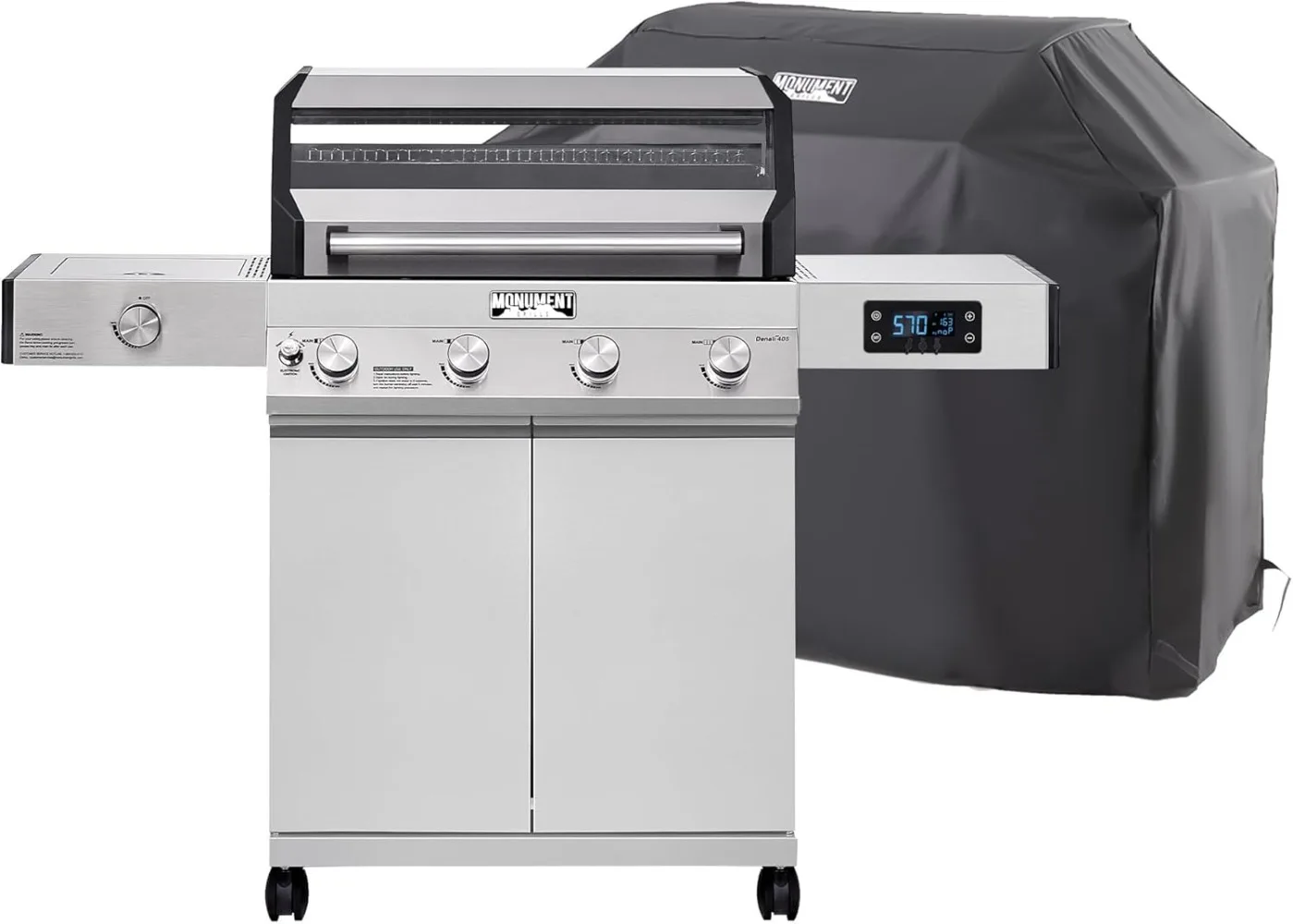 Denali 405 4-Burner Liquid Propane Gas Smart BBQ Grill Stainless Steel with BBQ Cover(2 items)