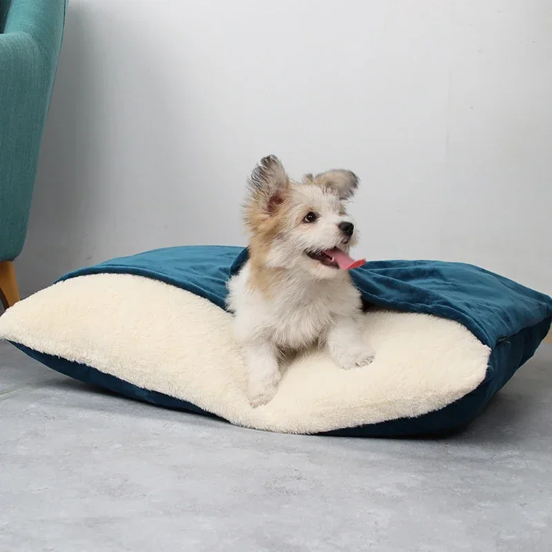 Warm Winter Dogs Pet Bed Kennel Removable Washable Bite-resistant Puppy Sofa Cushion Plush Cat Mat for Large Pet Sleeping Bag