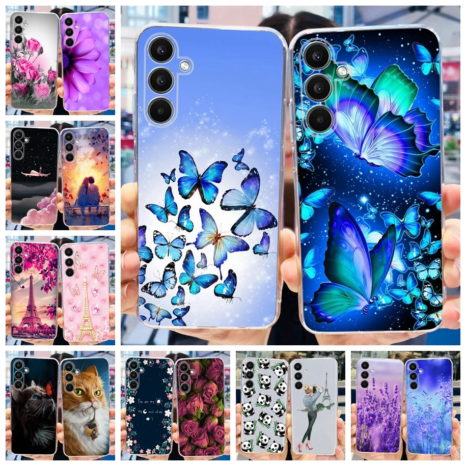 For Samsung Galaxy A24 4G Case Fashion Blue Butterfly Clear TPU Bumper Soft Fundas For Samsung A24 4G A 24 GalaxyA24 Phone Cover