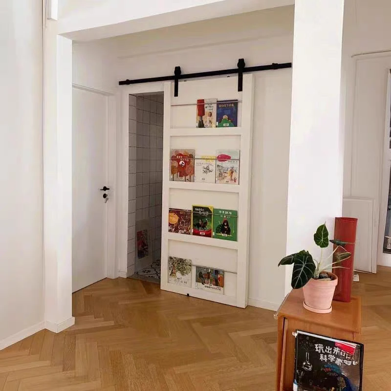 

Solid wood door Bookshelf door Invisible hanging rail Barn without lower rail Ghost glass study sliding door