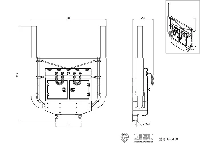 RC 1/14 Double Chimney Exhaust Pipe with Light Wire Frame Model for Tamiya Hydraulic Excavator Loader Dump Truck DIY Parts