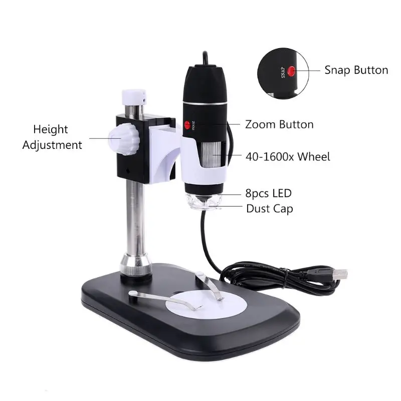 Microscopio Digital mano USB, endoscopio aumento 40 a 1600x, 3mm a 40mm