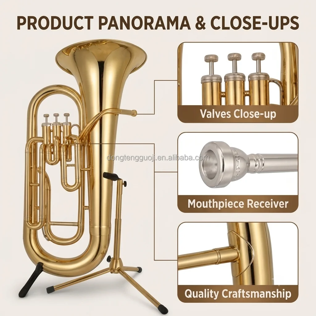 Customized Logo Factory Supply Brass Instrument All Kinds Brass Musical Instruments Bb Key Tuba For Student Band Performance