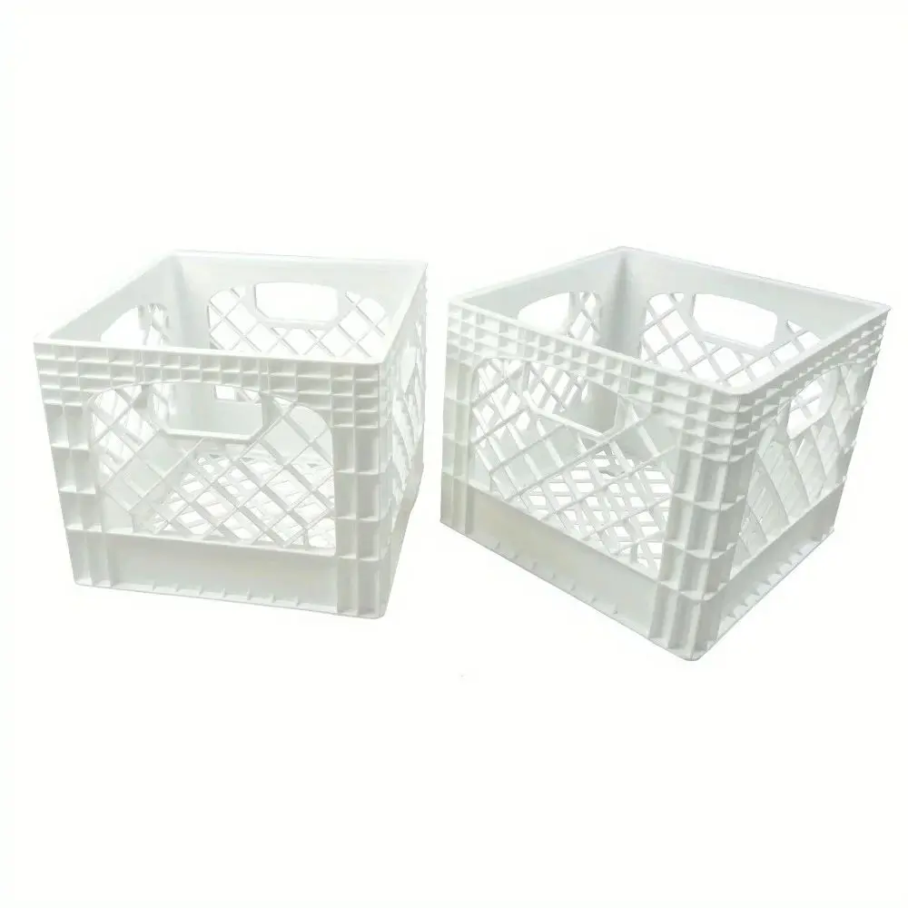 صندوق تخزين حليب مربع بلاستيكي عالي التحمل باللون الأبيض (عبوة من قطعتين)