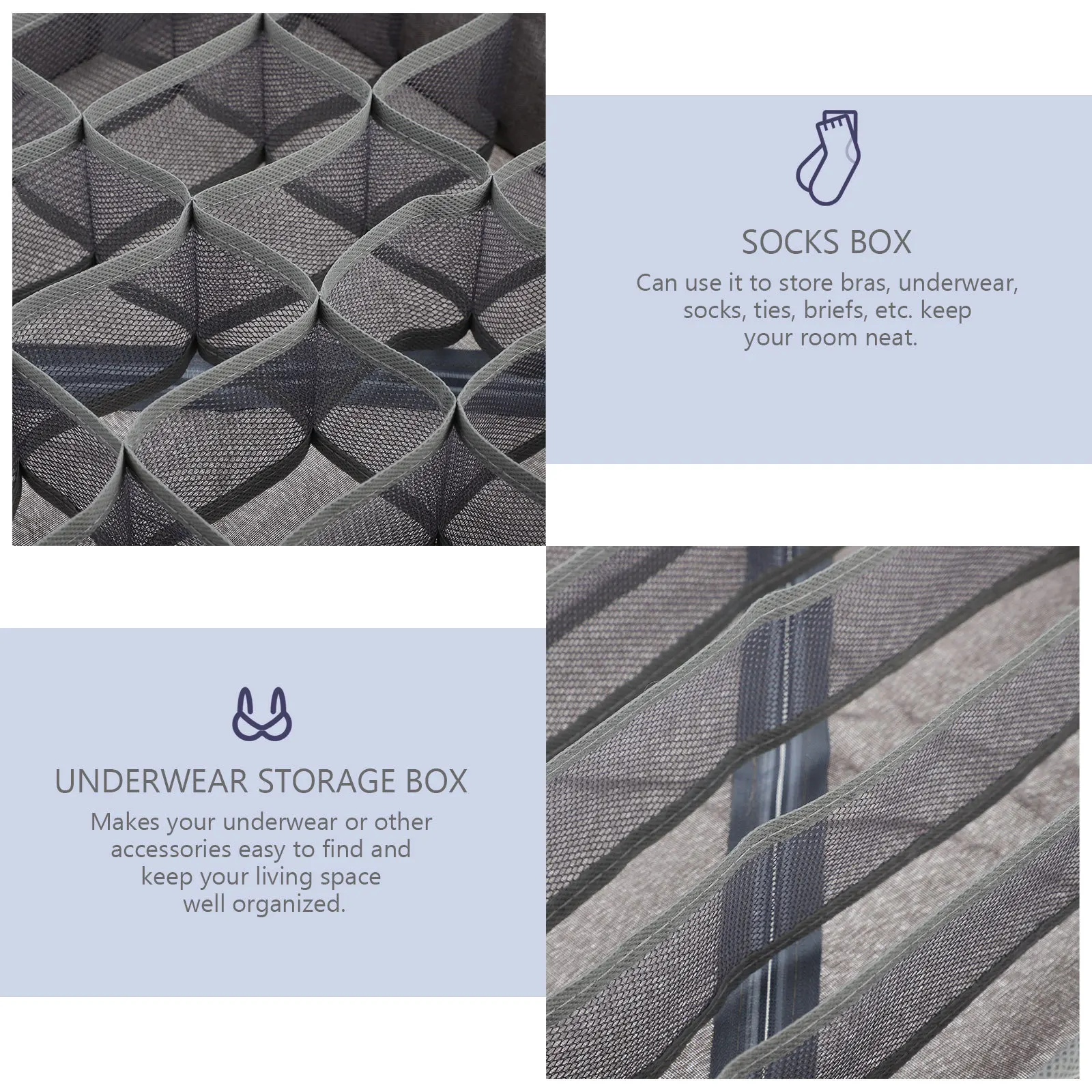 

2Pcs Sock Storage Box Bra Organizer Container with Multiple Sections for Neat Arrangement in Bedroom Closet Space