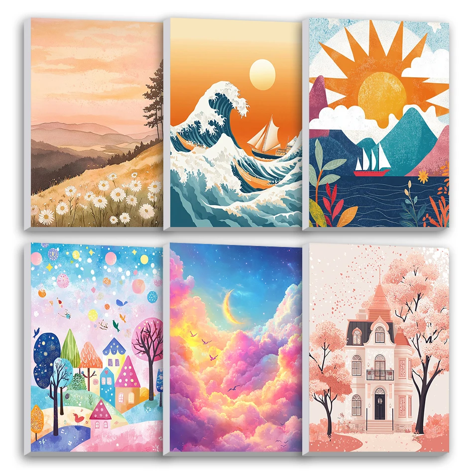 

RUOPOTY Stitch Diamond Painting Simple Landscape Painting Drill 5D Diamond Pictures 20X30cm Frame Diy Kit Rhinestones Home Decor
