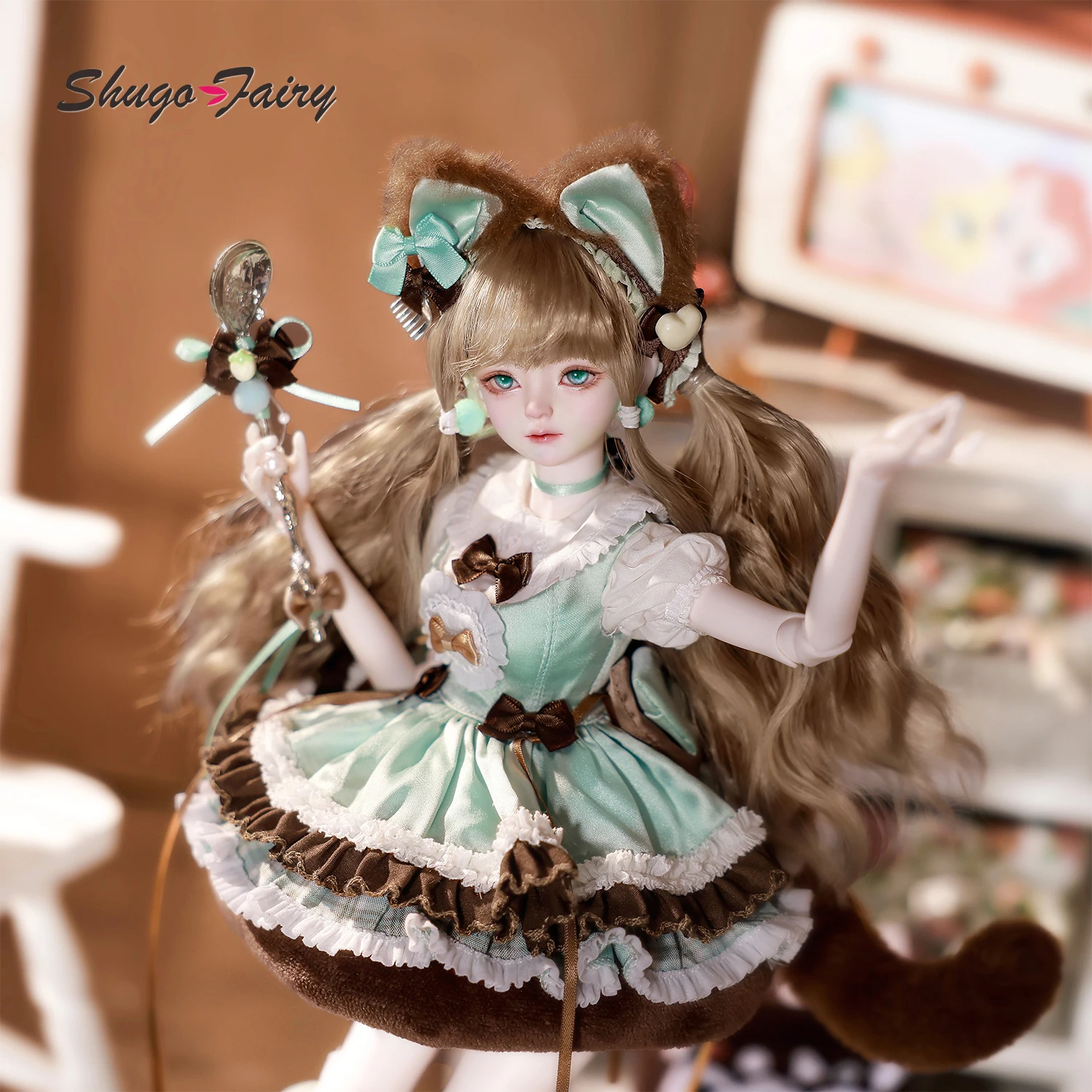 BJDドール 1/4 ベリンダC ミントチョコレートキトゥン フルセット ロリータファッション 曲線美 レジン製 アートドール ロング コレクタブルフィギュア シュガフェアリー