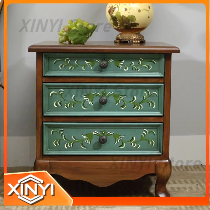 Hand-Painted Corner Table for European and American Style Sofa Edge Table Storage Locker Retro Bedside Table