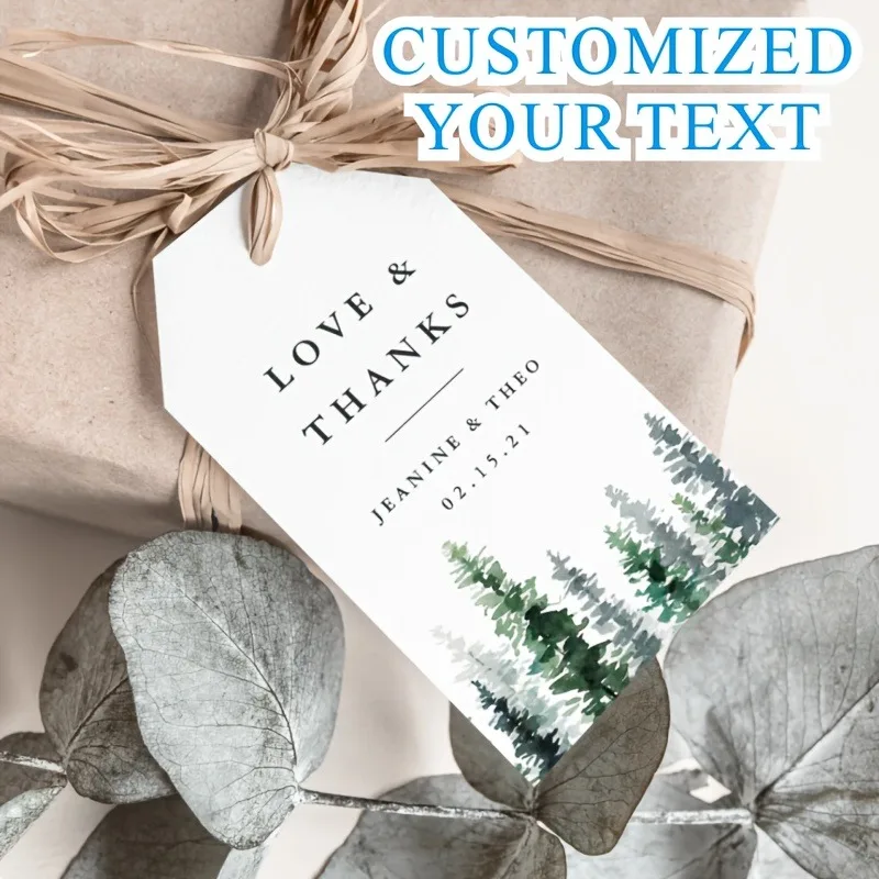 Custom Bridal Shower Thank You Hang Tags 500Pcs (3x5cm) - Custom Text, Eucalyptus Floral, Gift Tags (No String) - view 3