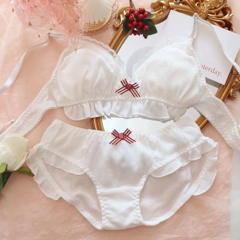 Lolita Girl Sweet Bras Anime Cartoon Sexy Push Up Bra And Panty Set Underwear Women Bra Bracier Women Push Up Kawaii Lingerie C